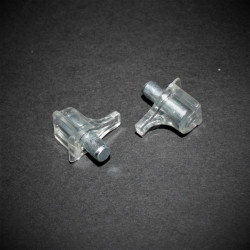 Hyldebærer i klar plast med 5mm tap i stål - til glashylder - køb på discosupport.dk!