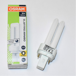 10 Watt Osram Dulux D - G24d-1 - 2-pins kompaktlysrør 2700K - TILBUD 29kr!