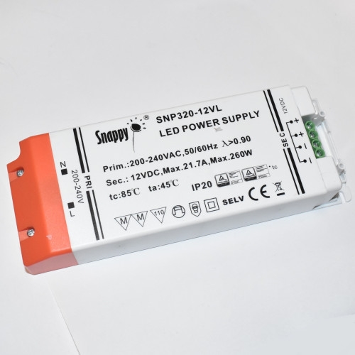 LED Strømforsyning 12V - 260W LED Driver - Snappy SNP320-12VL Transformator - discosupport.dk