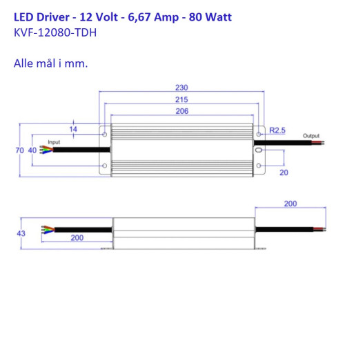 12V LED Driver 80 Watt - KVF-12080-TDH LED Strømforsyning