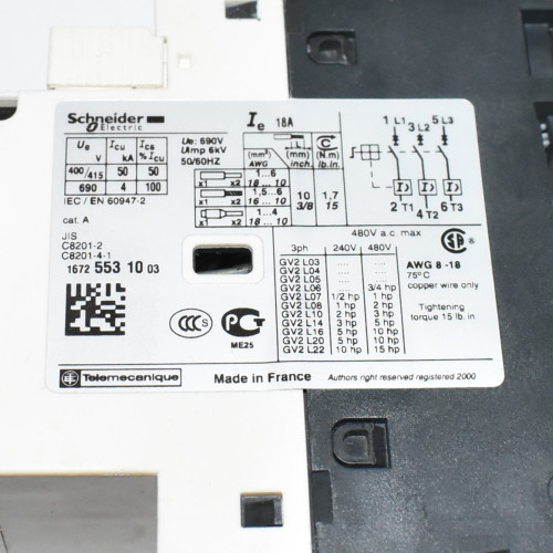 Schneider Electric Motorværn GV2L20 - 18A Kortslutningsudløser - discosupport.dk