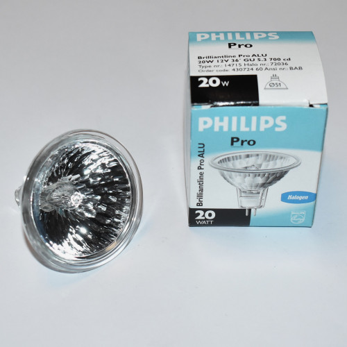 Philips Brilliantline Pro ALU - 20W Halogen Reflektorpære - 12V - BAB - GU5.3 - discosupport.dk