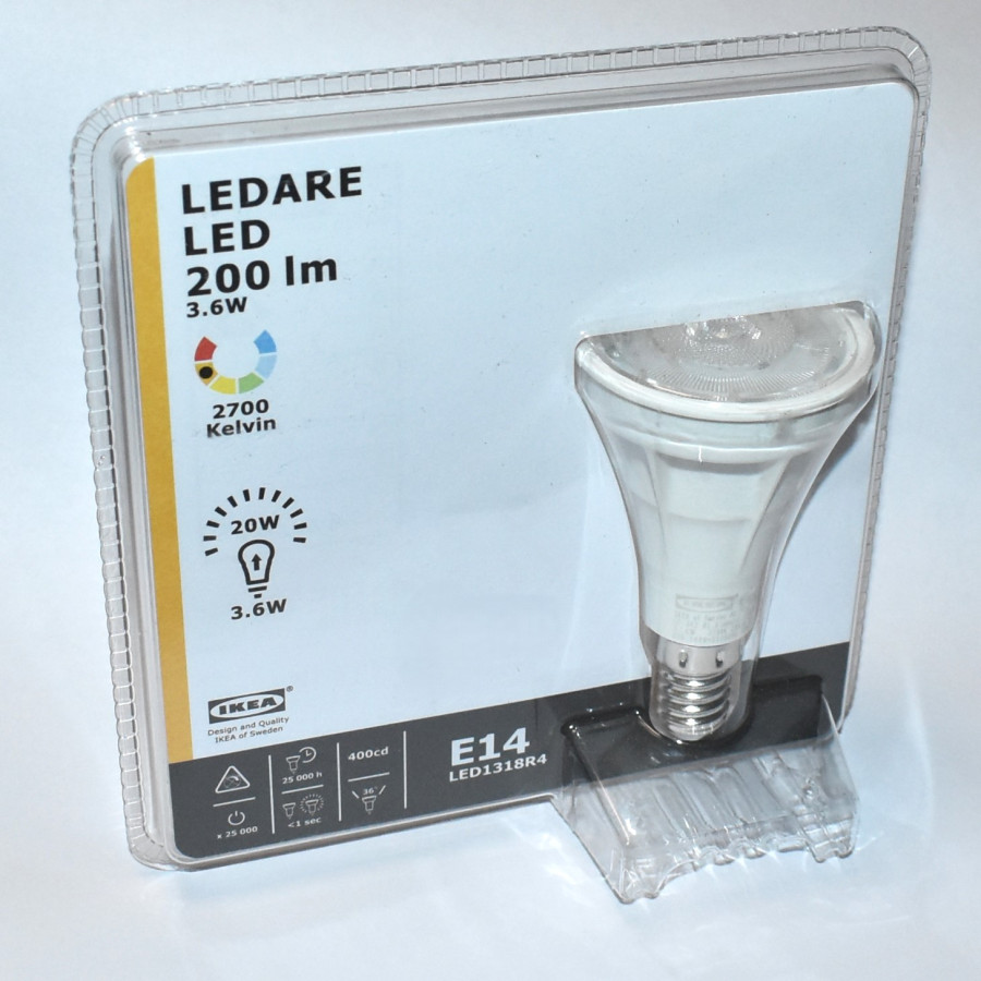 3,6W LED Spotpære E14 IKEA Ledare 200lm - Varm Hvid - 36 grader