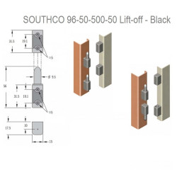 Sort Stabelhængsel - støbt metal - 64x16mm M5 - Southco 96-50-500-50 - discosupport.dk