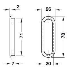 Sort Skålegreb - Oval - Kunststof - 78x26mm Skydedørsskål - discosupport.dk