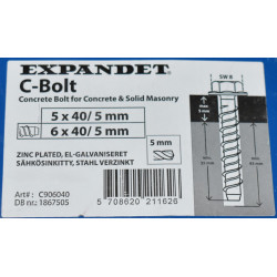 5x40mm Expandet Betonskrue - C-Bolt - Skrueanker til Beton