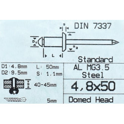 4,8x50mm Popnitte - alu-stål - DIN 7337 - Blindnitte - discosupport.dk