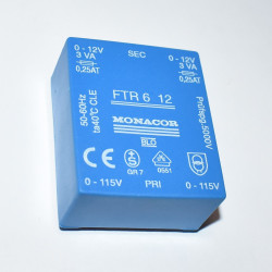 Transformator 2x 0-12V 3VA - Input 230V - Monacor FTR-612 - discosupport.dk