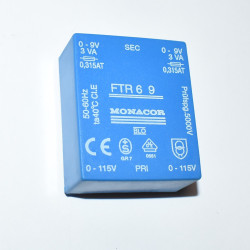 Transformator 2x 0-9V 3VA - Input 230V - Monacor FTR-69 - discosupport.dk