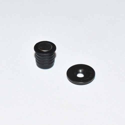 8mm Magnetlås 2kg - Rund Sort Skabsmagnet - Ø8x9mm Med Krave