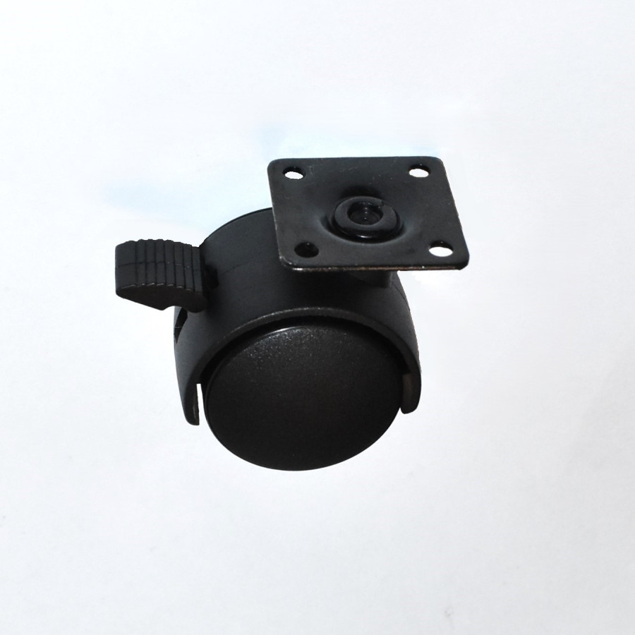40mm Sort Møbelhjul med bremse og monteringsplade - dobbelthjul - discosupport.dk