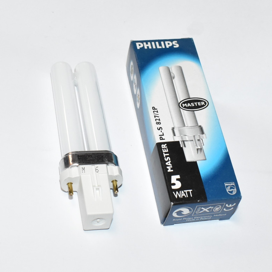 5 Watt Kompakt lysstofrør Philips PL-S 5W-827 2P G23 - Ekstra Varm Hvid - discosupport.dk