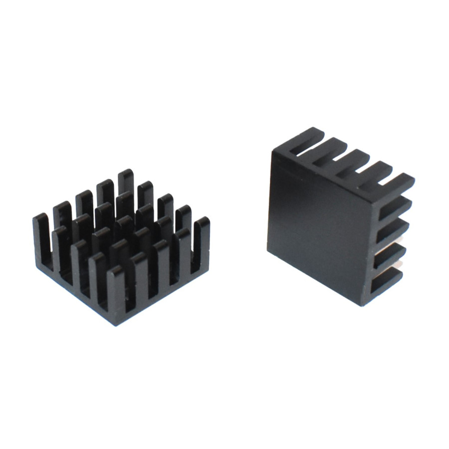 Køleplade 19x19x10mm - Sort Alu - Heatsink 19x19mm - discosupport.dk