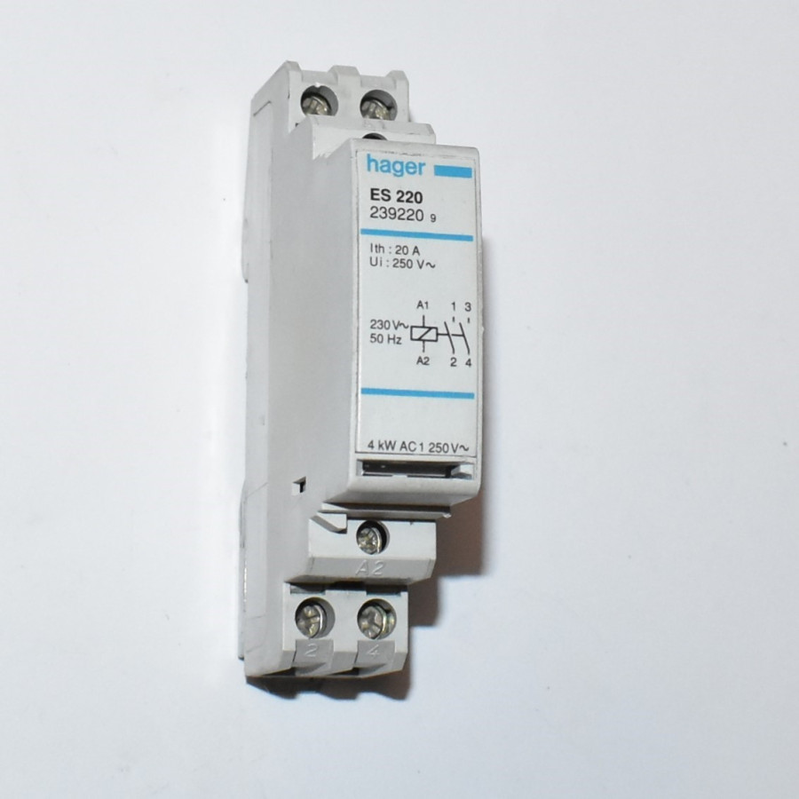 Hager ES 220 Kontaktor 2x NO 20A - Spole 230V - Brugt - discosupport.dk