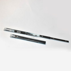 Skuffeskinner - 35cm + 32,5cm udtræk - endemål 36x12mm - Soft Close - discosupport.dk
