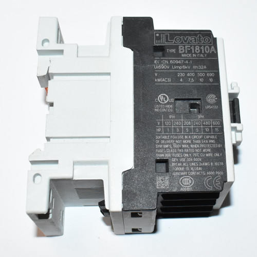 Kontaktor Lovato BF18 10A - Spole 230V - 3 faset + 1 NO - BF1810A230 - discosupport.dk