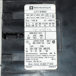 Telemecanique LC1-D803 kontaktor + LX-D40 042 - Spole 42V - 3 faset - 37kW - discosupport.dk