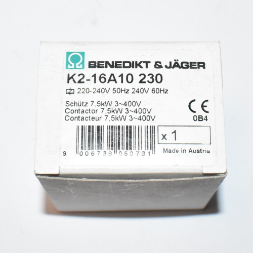 Benedikt & Jäger K2-16A10 Kontaktor 25A - 7,5kW - Spole 230V - 3NO+1NO - Varmeplade - El-varme - Saunaovn - Pizzaovn