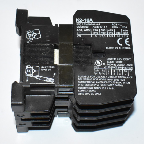 Benedikt & Jäger K2-16A10 Kontaktor 25A - 7,5kW - Spole 230V - 3NO+1NO - Varmeplade - El-varme - Saunaovn - Pizzaovn