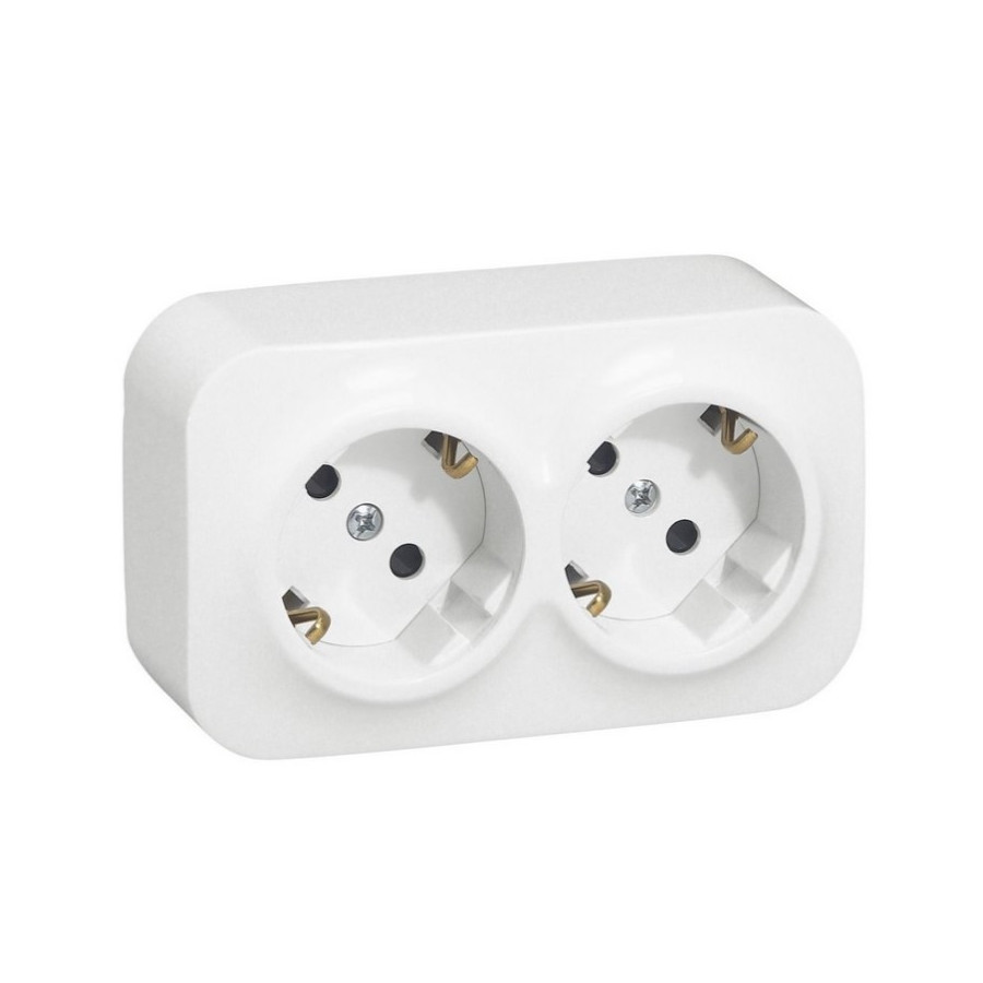 Legrand Forix dobbelt stikkontakt til påbygning - Schuko 230V med jord - Hvid - Campingvogn - Autocamper