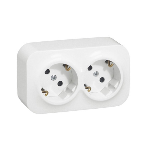 Legrand Forix dobbelt stikkontakt til påbygning - Schuko 230V med jord - Hvid - Campingvogn - Autocamper