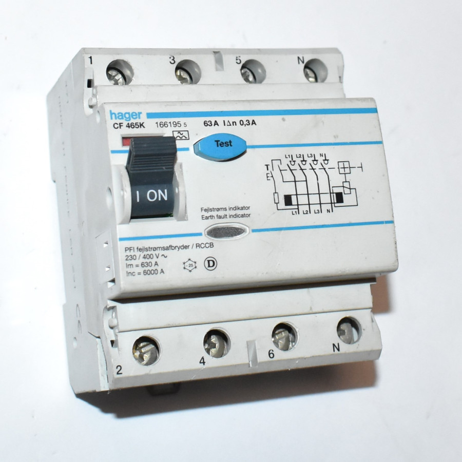 Hager CF 465K fejlstrømsafbryder PFI 4P - 63A - 300mA - discosupport.dk