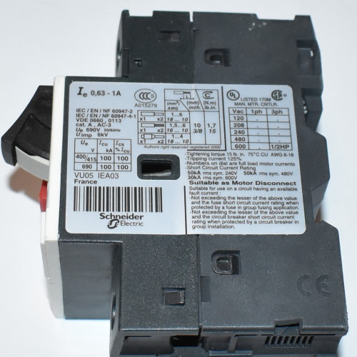 Telemecanique Motorværn GV2ME05 - 0,63-1A - 3-faset Automatsikring - discosupport.dk