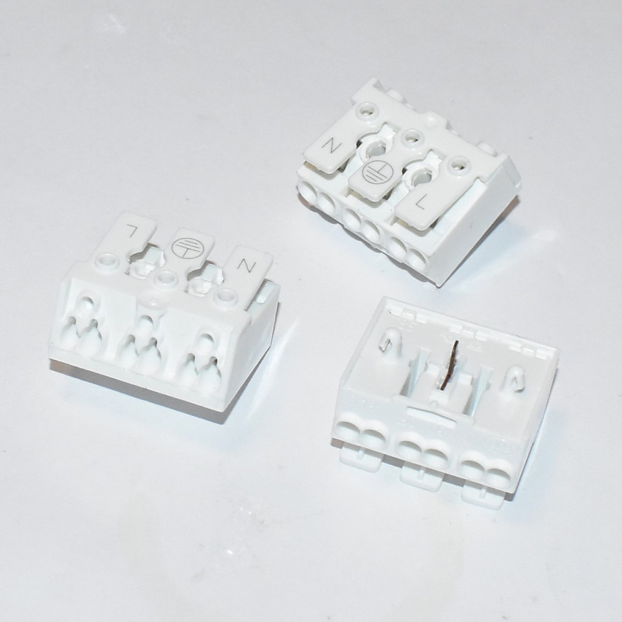 Push-in Fjeder-klemrække med jord - 3-vejs - 0,5-2,5mm² - Hvid - discosupport.dk