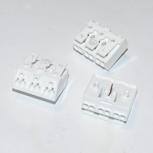 Push-in Fjeder-klemrække med jord - 3-vejs - 0,5-2,5mm² - Hvid - discosupport.dk