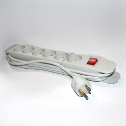 6-stikdåse med afbryder og 3M kabel - med jord - Grå - med ophæng - discosupport.dk