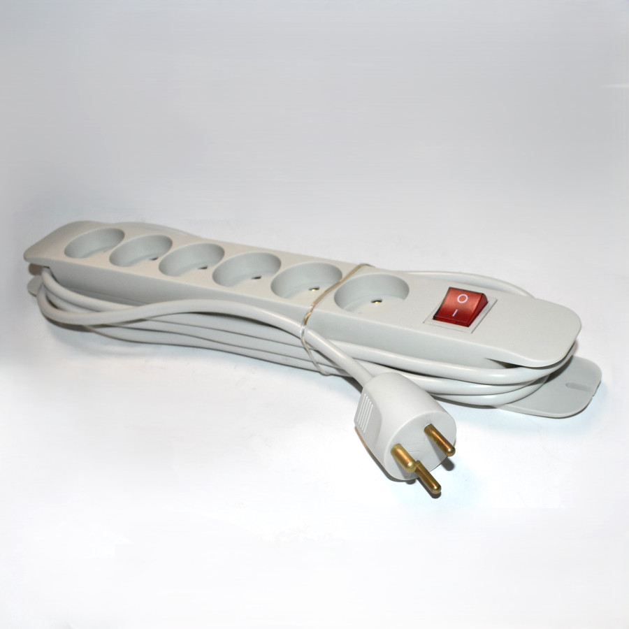 6-stikdåse med afbryder og 3M kabel - med jord - Grå - med ophæng - discosupport.dk
