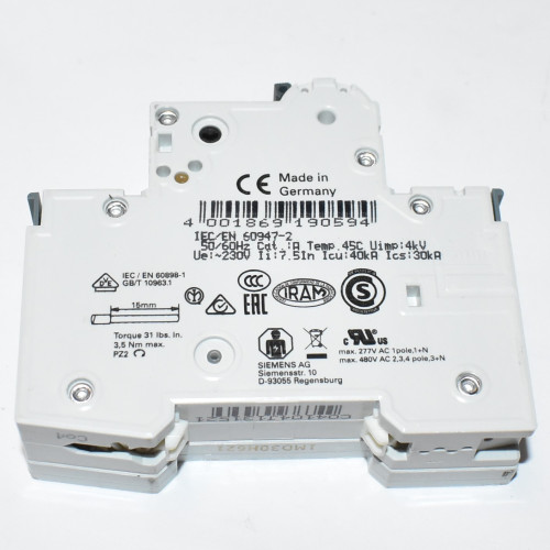 Automatsikring 15kA 1P C 4A med hjælpekontakt - Siemens 5SY7104-7 + 5ST301.AS - discosupport.dk