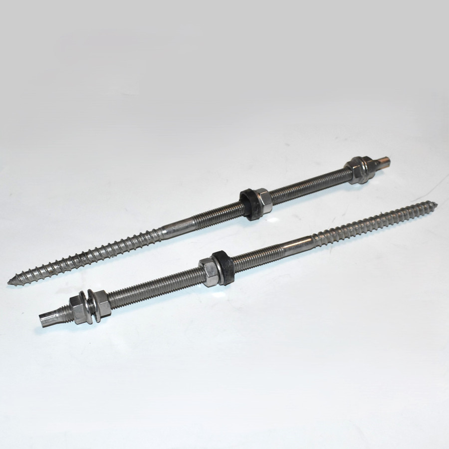 M12x350mm Solcelle Montage Bolt Rustfri med møtrik og gummi - Stokskrue - discosupport.dk