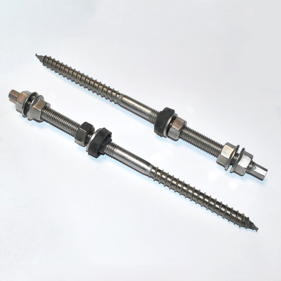 M12x250mm Solcelle Montage Bolt Rustfri med møtrik og gummi - Stokskrue - discosupport.dk