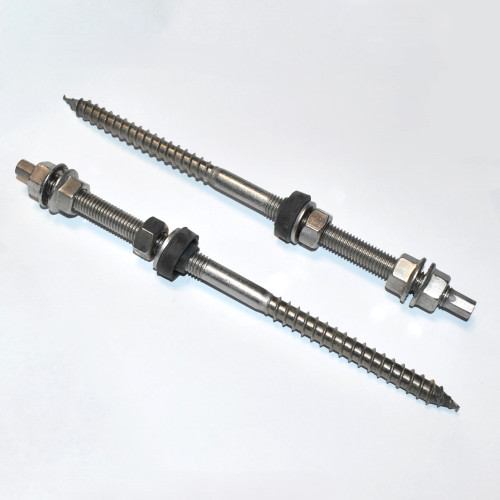 M12x250mm Solcelle Montage Bolt Rustfri med møtrik og gummi - Stokskrue - discosupport.dk