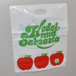 Plastpose med håndtag og æblemotiv 38x45cm - 13L - Hvid - Bærepose - discosupport.dk