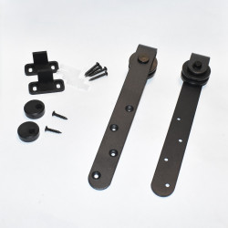 Sort skydedørsbeslag til 3,5mm fladjern - 37mm hjul - 210x25mm - Sæt med 2 stk - discosupport.dk