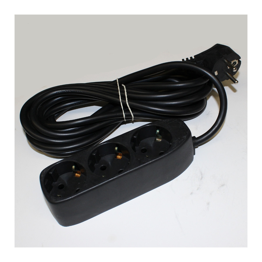 Køb en billig Sort schuko stikdåse med 3 schuko-stik 3meter kabel.