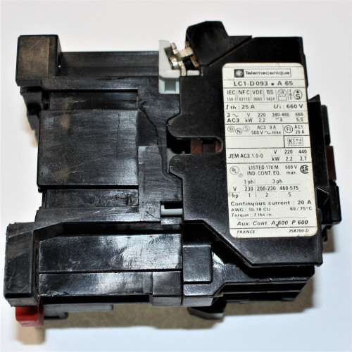 Telemecanique kontaktor LC1 D093 A65 - 4kW @ 400V - Spole 230V - Brugt - discosupport.dk