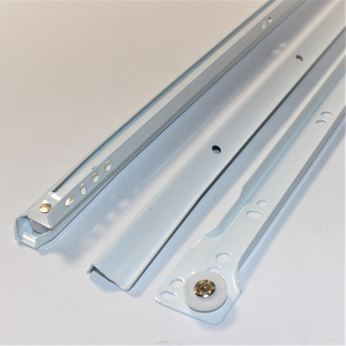 Skuffeskinne - Rulleudtræk - Hvid - Længde - 40cm - Udtrukket 72cm - 1 sæt - discosupport.dk
