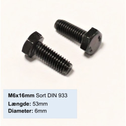 M6x16mm Sorte maskinskruer DIN 933 (10stk) - Bestil dine DIN 933 sorte maskinskruer på discosupport.dk!