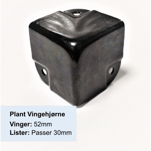 Sort Hjørne Plant - 3 Vinger Cranked - til 30mm lister. Køb dine hjørner til vinkler og flightcases billgt her!!!
