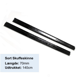 Sort Skuffeskinne med 100% Udtræk - Længde: 70cm Udtrukket: 140cm - 2 stk.